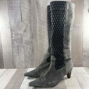 Peter Kaiser Women's Size 7.5 Tall Boots Knee High Heeled Suede Leather Zip Gray